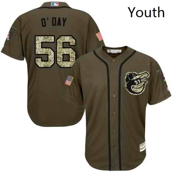 Youth Majestic Baltimore Orioles 56 Darren ODay Authentic Green Salute to Service MLB Jersey